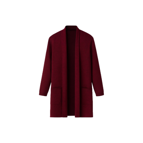 Men's knitted cardigan, slim fit, mid-length style.