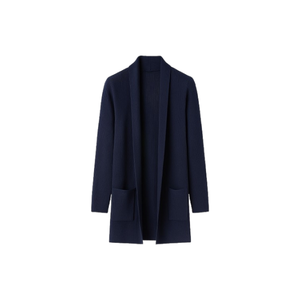 Men's knitted cardigan, slim fit, mid-length style.